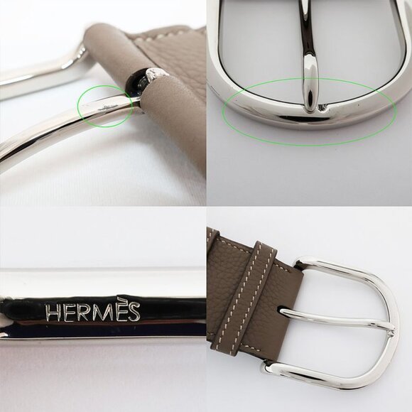 Hermes Belt Wide Beige Grey Silver Hardware Buckle Size 85 main image 10